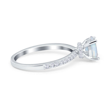 Accent Art Deco Wedding Ring Lab Created White Opal 925 Sterling Silver